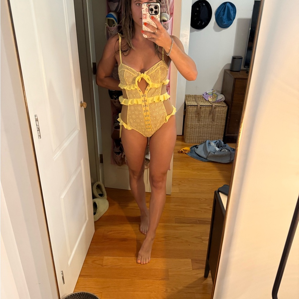 For Love And Lemons Yellow One Piece Swimsuit